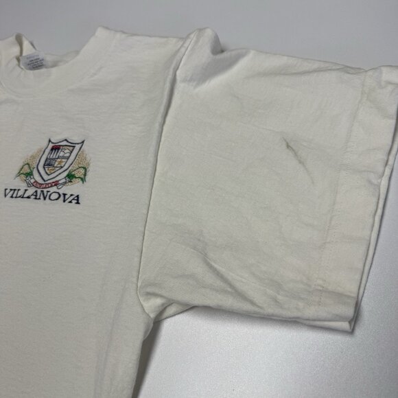 Vintage 90s Villanova T Shirt Mens Medium 19x25.5 White Embroidered College USA - Picture 5 of 14